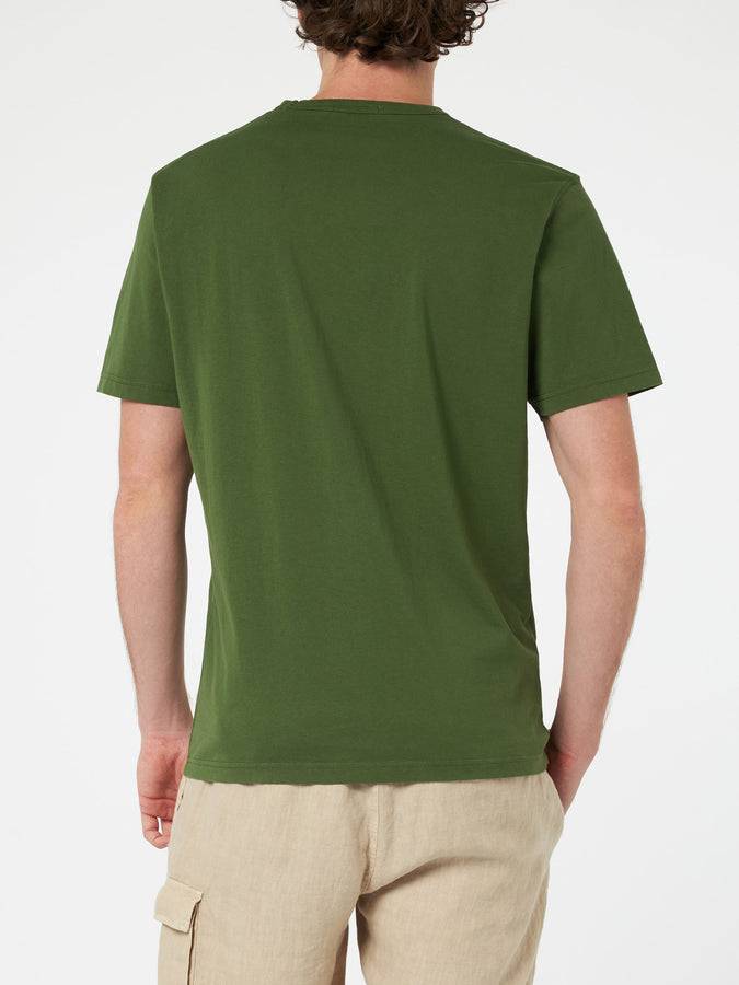 Mc2 Saint Barth T-shirt Da Uomo Dover In Jersey Di Cotone Verde Militare Con Ricamo St. Barth