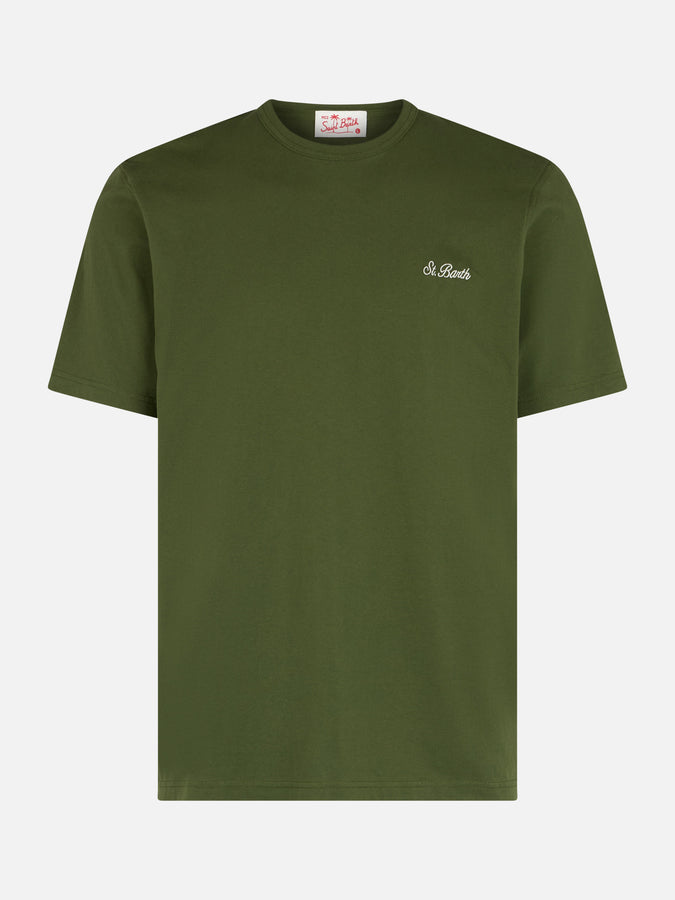 Mc2 Saint Barth T-shirt Da Uomo Dover In Jersey Di Cotone Verde Militare Con Ricamo St. Barth