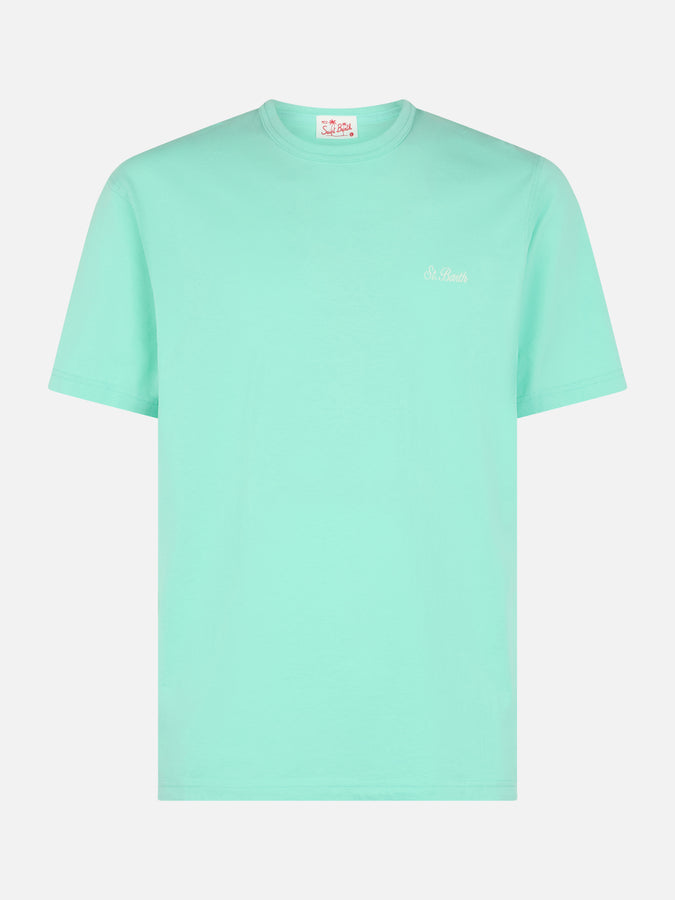 Mc2 Saint Barth T-shirt Da Uomo Dover In Jersey Di Cotone Verde Salvia Con Ricamo St. Barth
