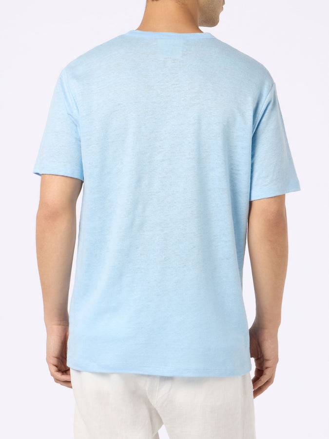 Mc2 Saint Barth T-shirt Da Uomo Ecstasea In Jersey Di Lino Azzurro Con Taschino