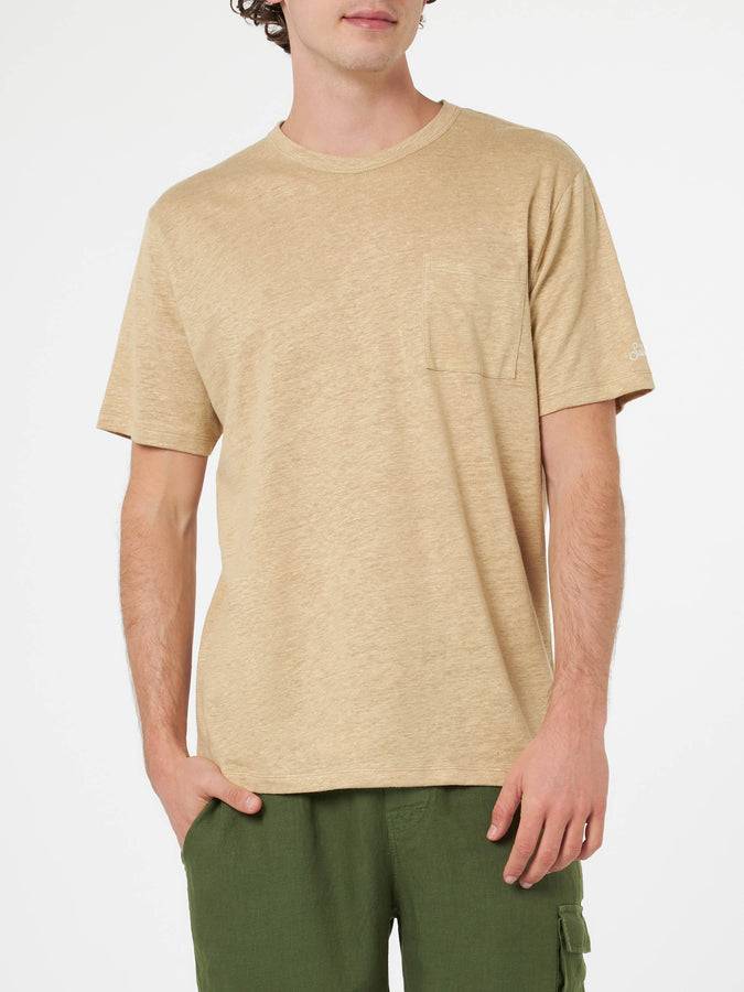 Mc2 Saint Barth T-shirt Da Uomo Ecstasea In Jersey Di Lino Beige Con Taschino