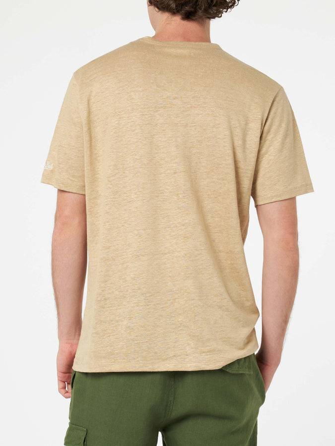 Mc2 Saint Barth T-shirt Da Uomo Ecstasea In Jersey Di Lino Beige Con Taschino
