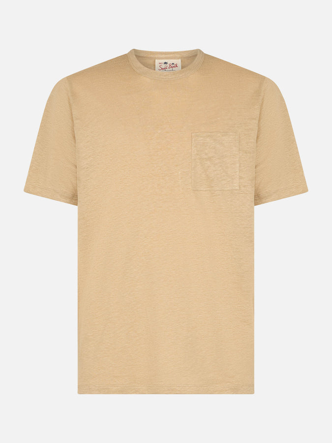 Mc2 Saint Barth T-shirt Da Uomo Ecstasea In Jersey Di Lino Beige Con Taschino
