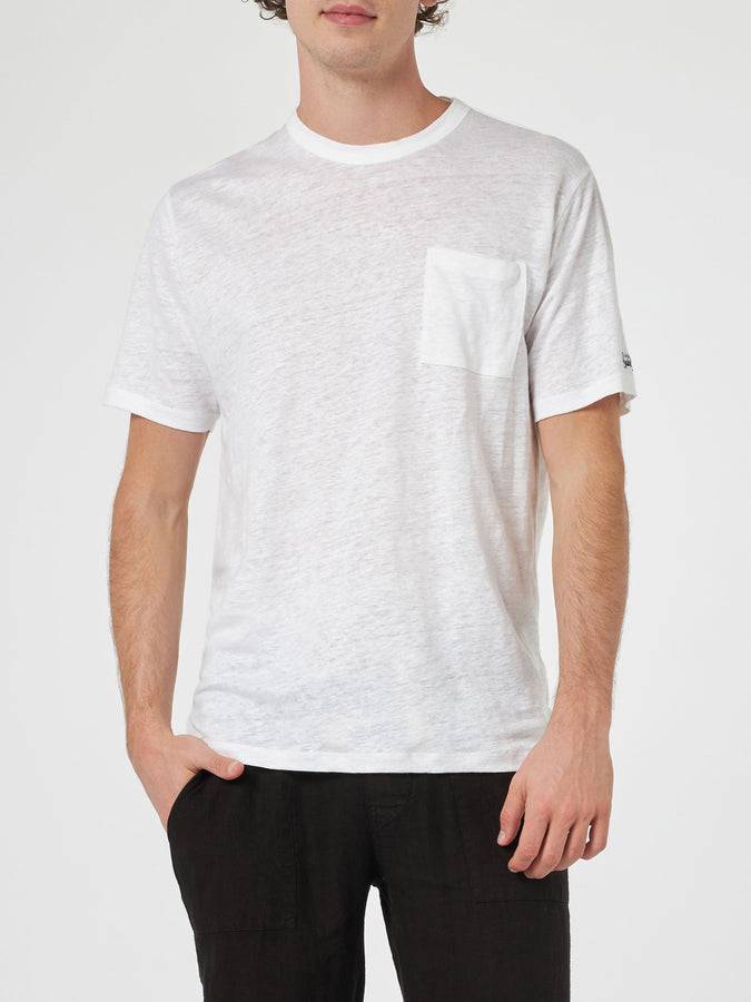Mc2 Saint Barth T-shirt Da Uomo Ecstasea In Jersey Di Lino Bianco Sporco Con Taschino