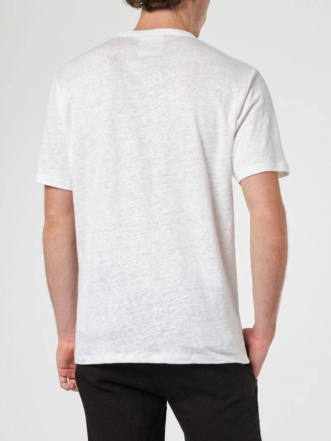Mc2 Saint Barth T-shirt Da Uomo Ecstasea In Jersey Di Lino Bianco Sporco Con Taschino