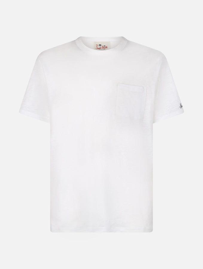 Mc2 Saint Barth T-shirt Da Uomo Ecstasea In Jersey Di Lino Bianco Sporco Con Taschino