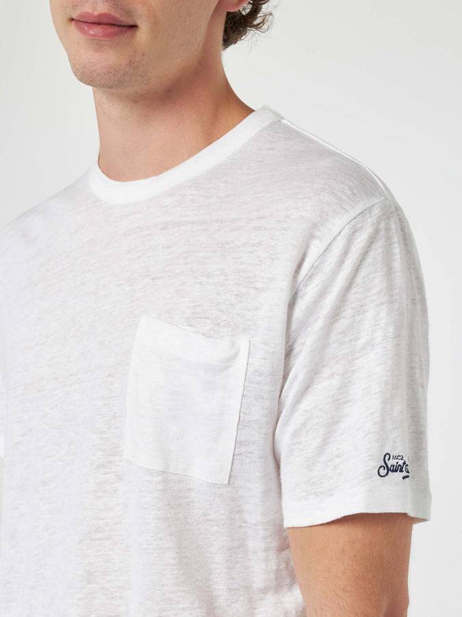 Mc2 Saint Barth T-shirt da uomo Ecstasea in jersey di lino bianco sporco con taschino
