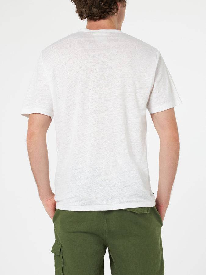 Mc2 Saint Barth T-shirt Da Uomo Ecstasea In Jersey Di Lino Con Stampa Capri Piazzata E Taschino Ricamato
