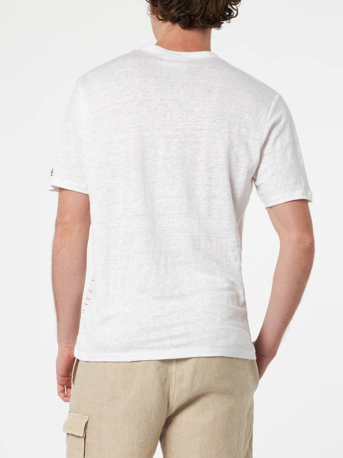 Mc2 Saint Barth T-shirt Da Uomo Ecstasea In Jersey Di Lino Con Stampa Piazzata Ibiza E Taschino Ricamato