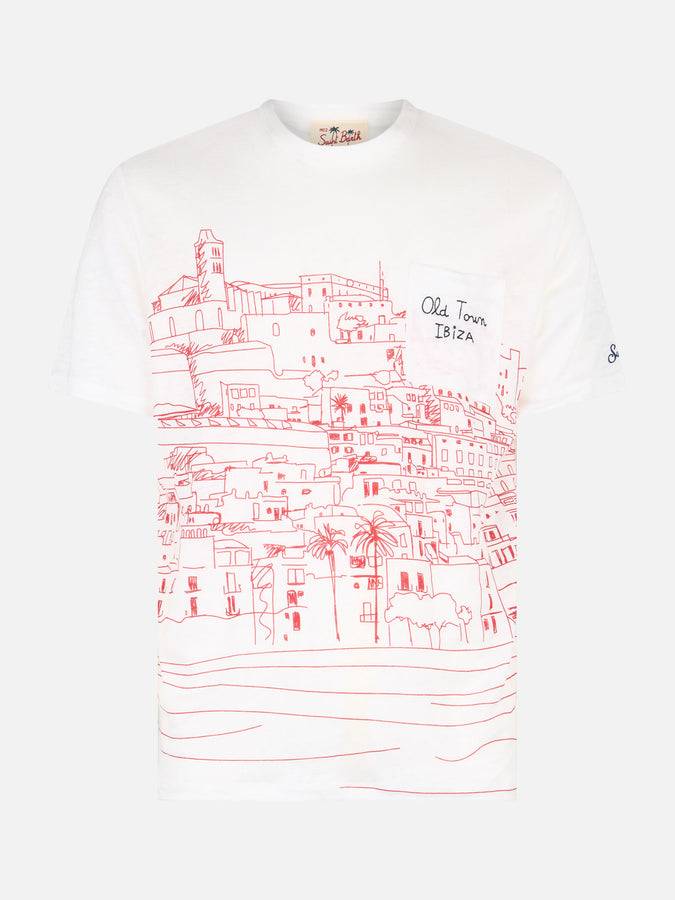 Mc2 Saint Barth T-shirt Da Uomo Ecstasea In Jersey Di Lino Con Stampa Piazzata Ibiza E Taschino Ricamato