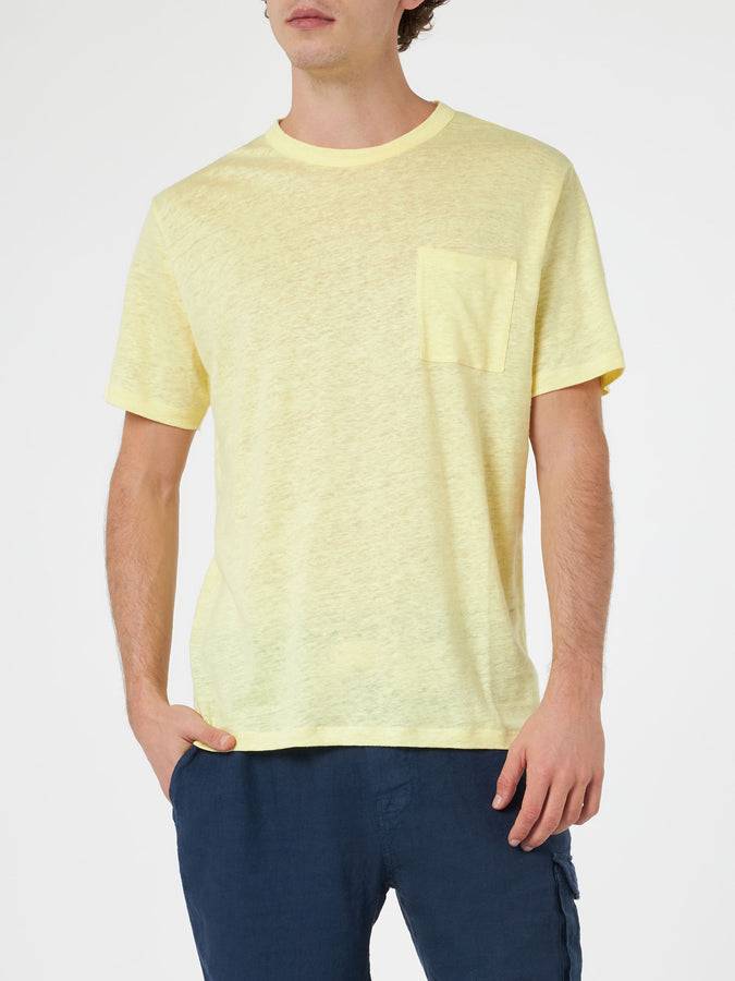 Mc2 Saint Barth T-shirt Da Uomo Ecstasea In Jersey Di Lino Giallo Con Taschino