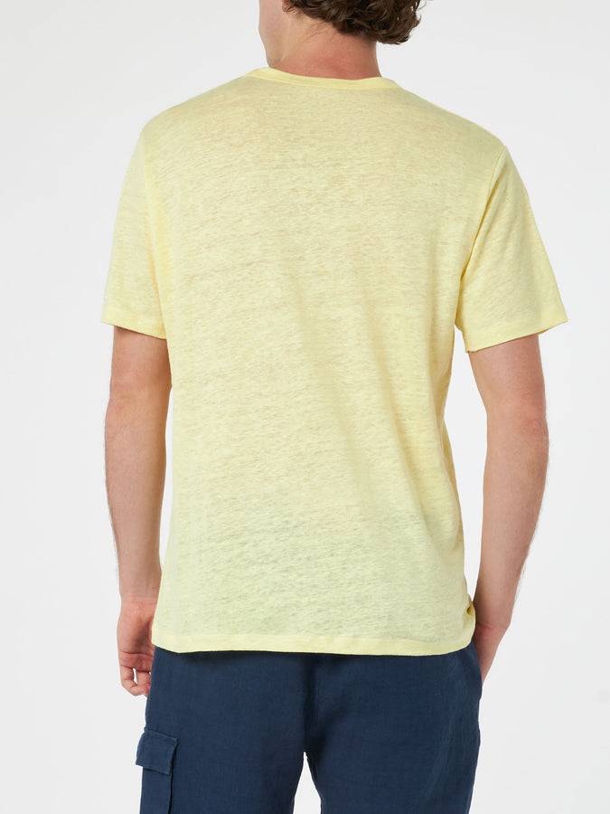 Mc2 Saint Barth T-shirt Da Uomo Ecstasea In Jersey Di Lino Giallo Con Taschino