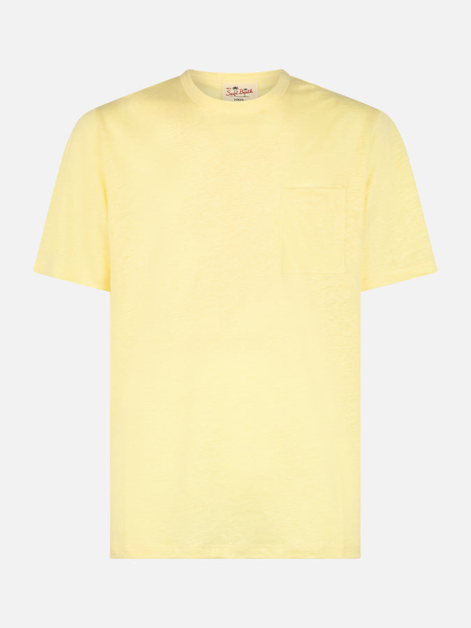 Mc2 Saint Barth T-shirt Da Uomo Ecstasea In Jersey Di Lino Giallo Con Taschino