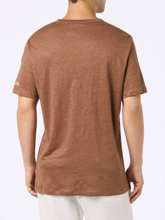 Mc2 Saint Barth T-shirt Da Uomo Ecstasea In Jersey Di Lino Marrone Con Taschino