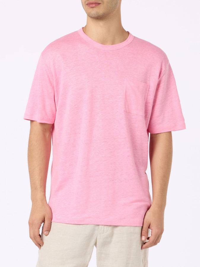 Mc2 Saint Barth T-shirt Da Uomo Ecstasea In Jersey Di Lino Rosa Con Taschino