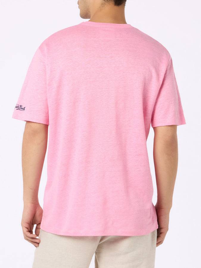 Mc2 Saint Barth T-shirt Da Uomo Ecstasea In Jersey Di Lino Rosa Con Taschino