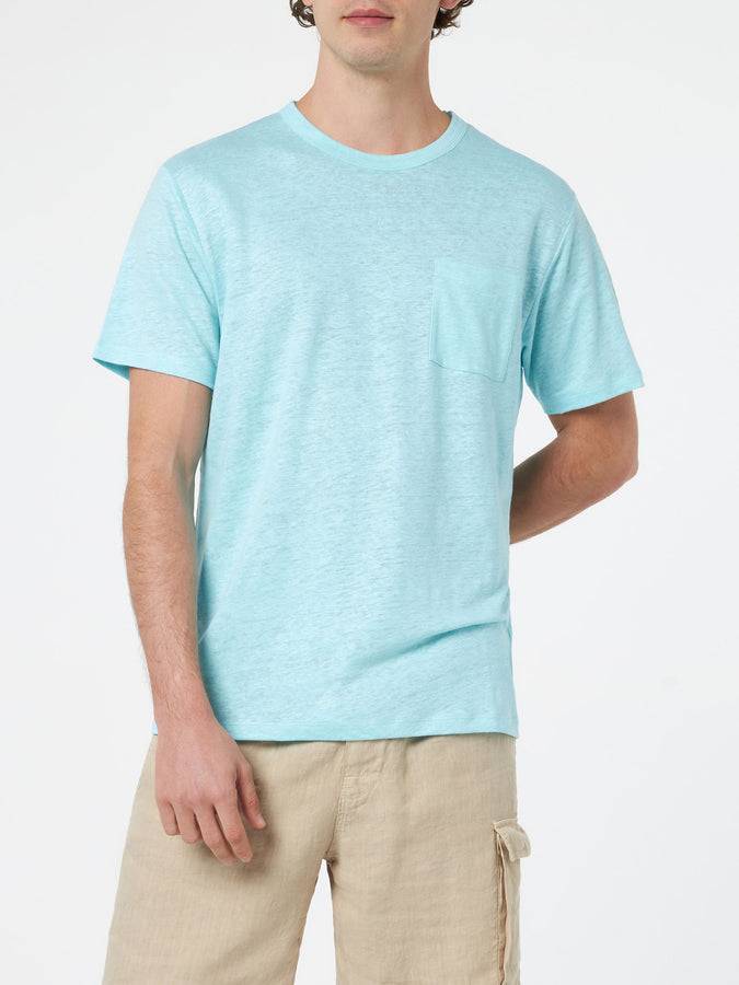 Mc2 Saint Barth T-shirt Da Uomo Ecstasea In Jersey Di Lino Verde Acqua Con Taschino