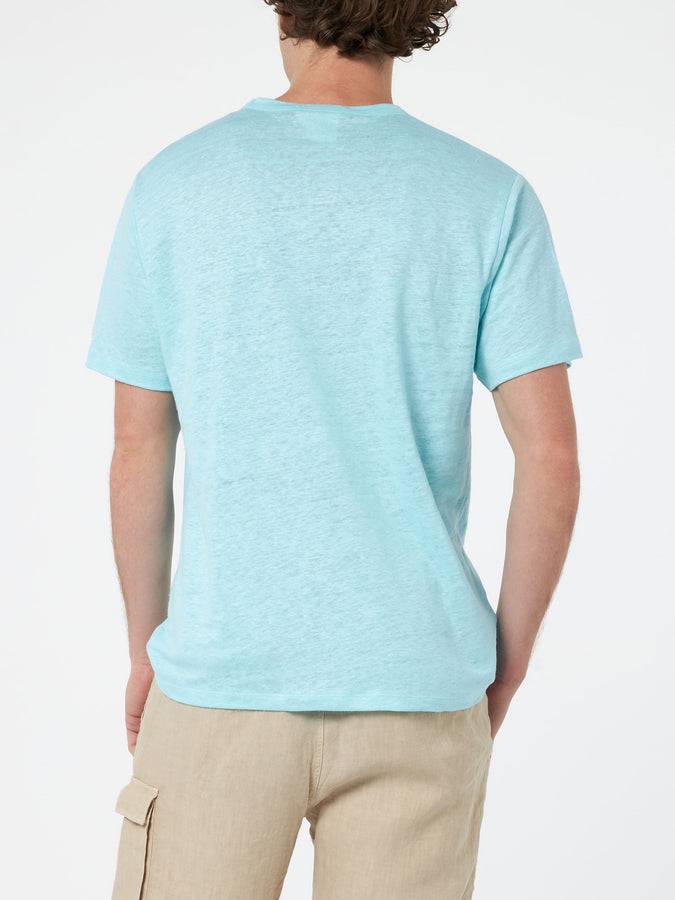 Mc2 Saint Barth T-shirt Da Uomo Ecstasea In Jersey Di Lino Verde Acqua Con Taschino