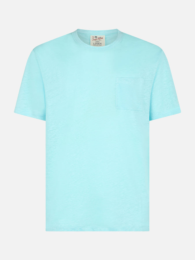 Mc2 Saint Barth T-shirt Da Uomo Ecstasea In Jersey Di Lino Verde Acqua Con Taschino
