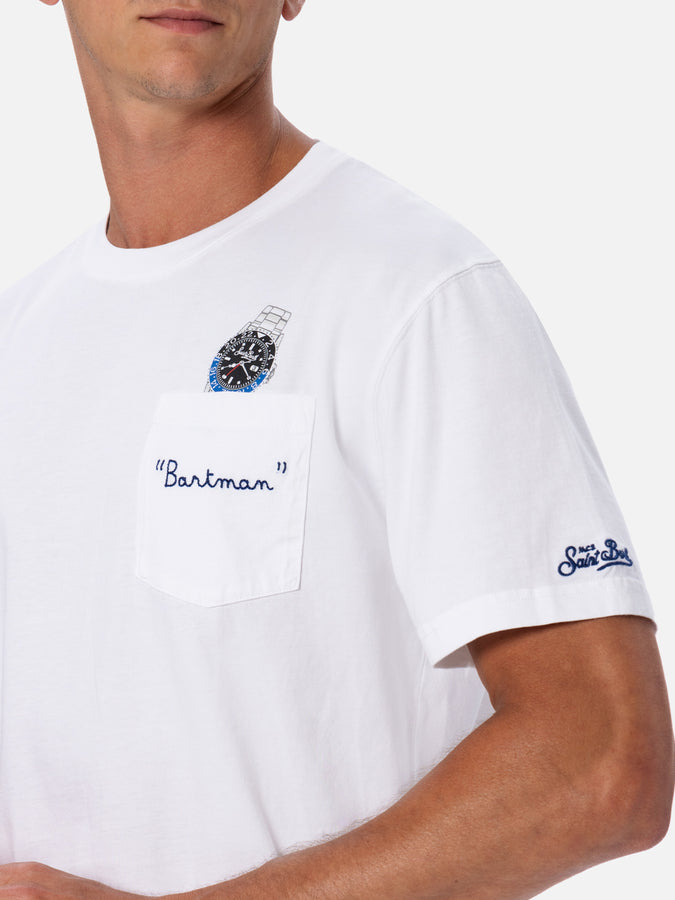 Mc2 Saint Barth T-shirt Da Uomo In Cotone Austin Con Stampa Orologio E Ricamo