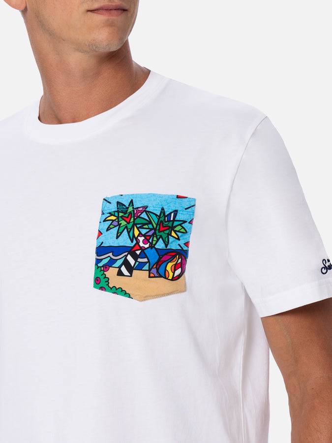 Mc2 Saint Barth T-shirt Da Uomo In Cotone Blanche Con Taschino Stampato Britto | EDIZIONE SPECIALE BRITTO