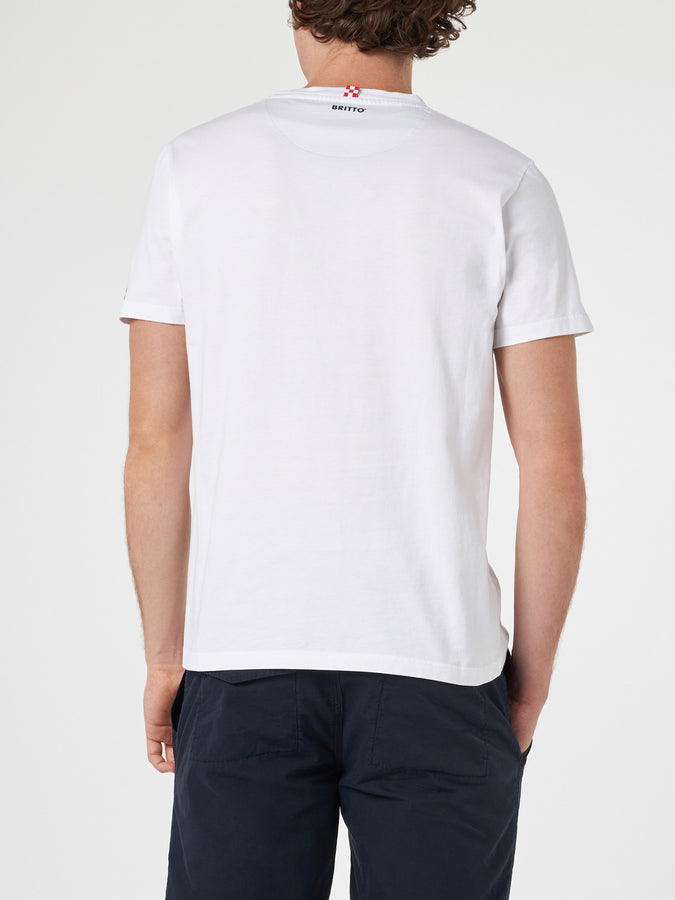 Mc2 Saint Barth T-shirt Da Uomo In Cotone Blanche Con Taschino Stampato Britto | EDIZIONE SPECIALE BRITTO