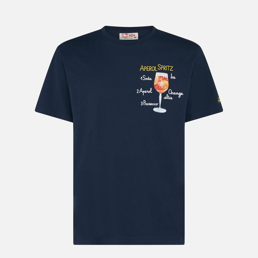 Mc2 Saint Barth T-shirt Da Uomo In Cotone Con Ricamo Aperol Spritz | EDIZIONE SPECIALE APEROL