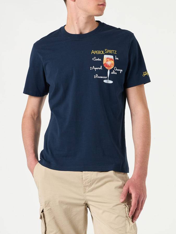 Mc2 Saint Barth T-shirt Da Uomo In Cotone Con Ricamo Aperol Spritz | EDIZIONE SPECIALE APEROL