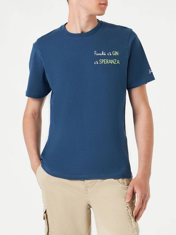 Mc2 Saint Barth T-shirt Da Uomo In Cotone Con Ricamo Finchè C'è GIN C'è SPERANZA