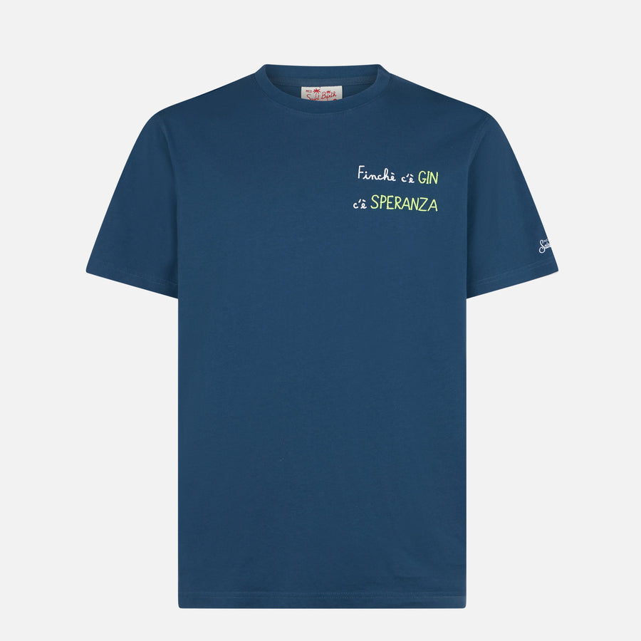 Mc2 Saint Barth T-shirt Da Uomo In Cotone Con Ricamo Finchè C'è GIN C'è SPERANZA