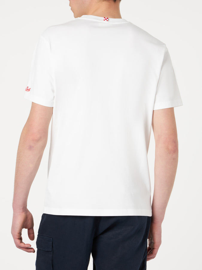 Mc2 Saint Barth T-shirt Da Uomo In Cotone Con Ricamo Frontale Aperol Spritz | EDIZIONE SPECIALE APEROL