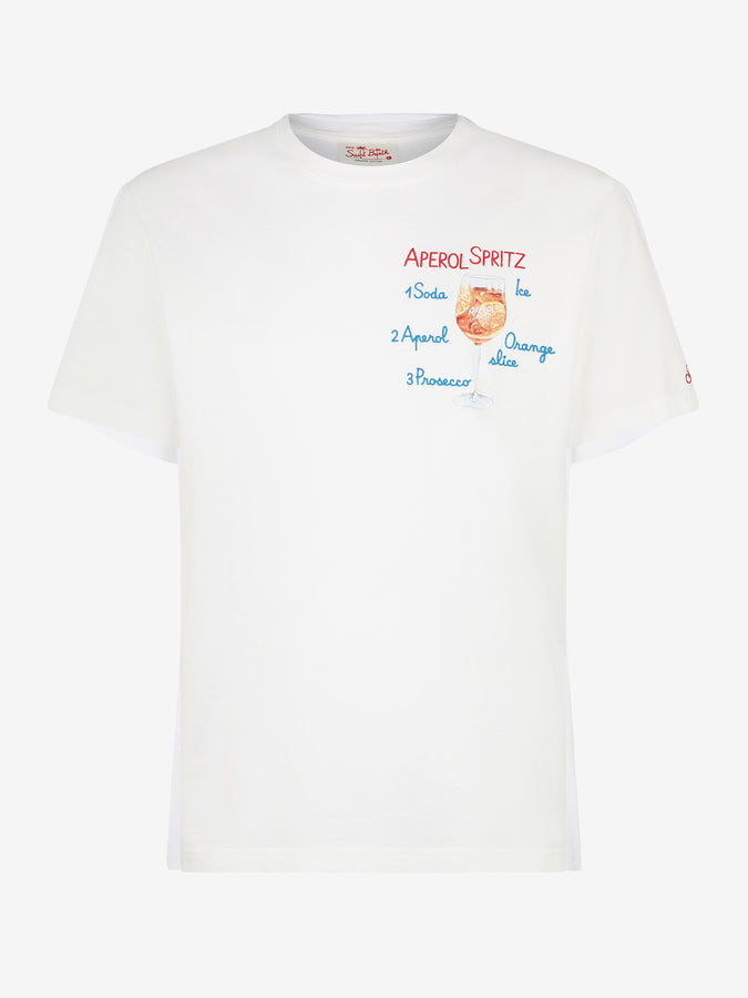 Mc2 Saint Barth T-shirt Da Uomo In Cotone Con Ricamo Frontale Aperol Spritz | EDIZIONE SPECIALE APEROL