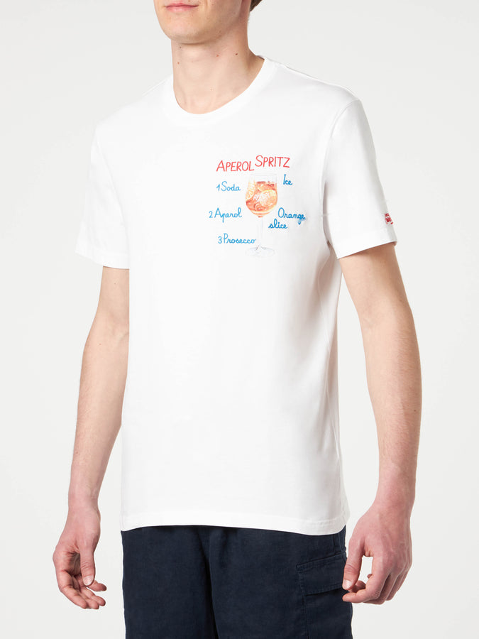 Mc2 Saint Barth T-shirt Da Uomo In Cotone Con Ricamo Frontale Aperol Spritz | EDIZIONE SPECIALE APEROL