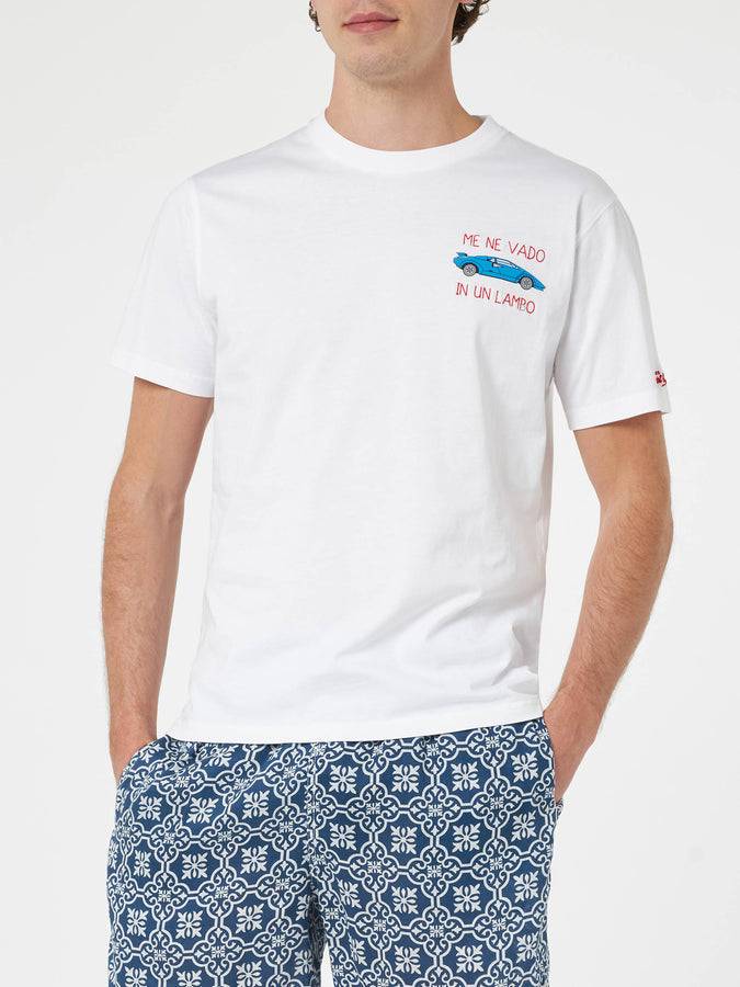 Mc2 Saint Barth T-shirt Da Uomo In Cotone Con Ricamo Me Ne Vado In Un Lambo E Stampa Auto Piazzata