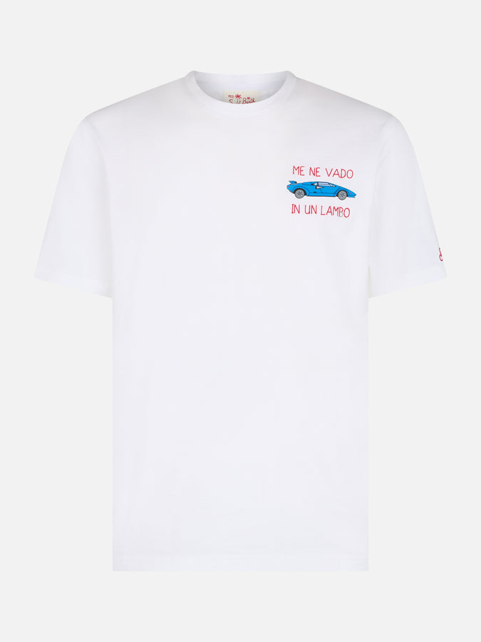 Mc2 Saint Barth T-shirt Da Uomo In Cotone Con Ricamo Me Ne Vado In Un Lambo E Stampa Auto Piazzata