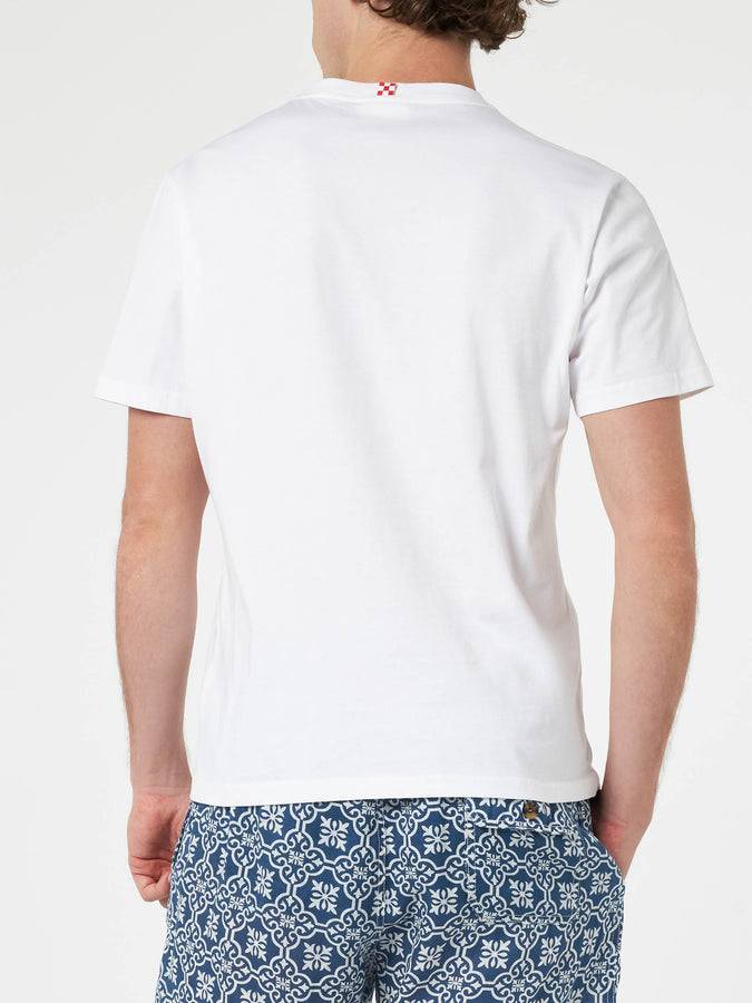 Mc2 Saint Barth T-shirt Da Uomo In Cotone Con Ricamo Me Ne Vado In Un Lambo E Stampa Auto Piazzata