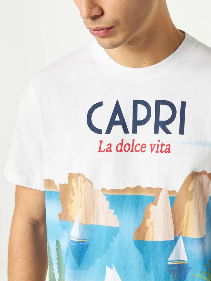 Mc2 Saint Barth T-shirt Da Uomo In Cotone Con Stampa Cartolina Capri