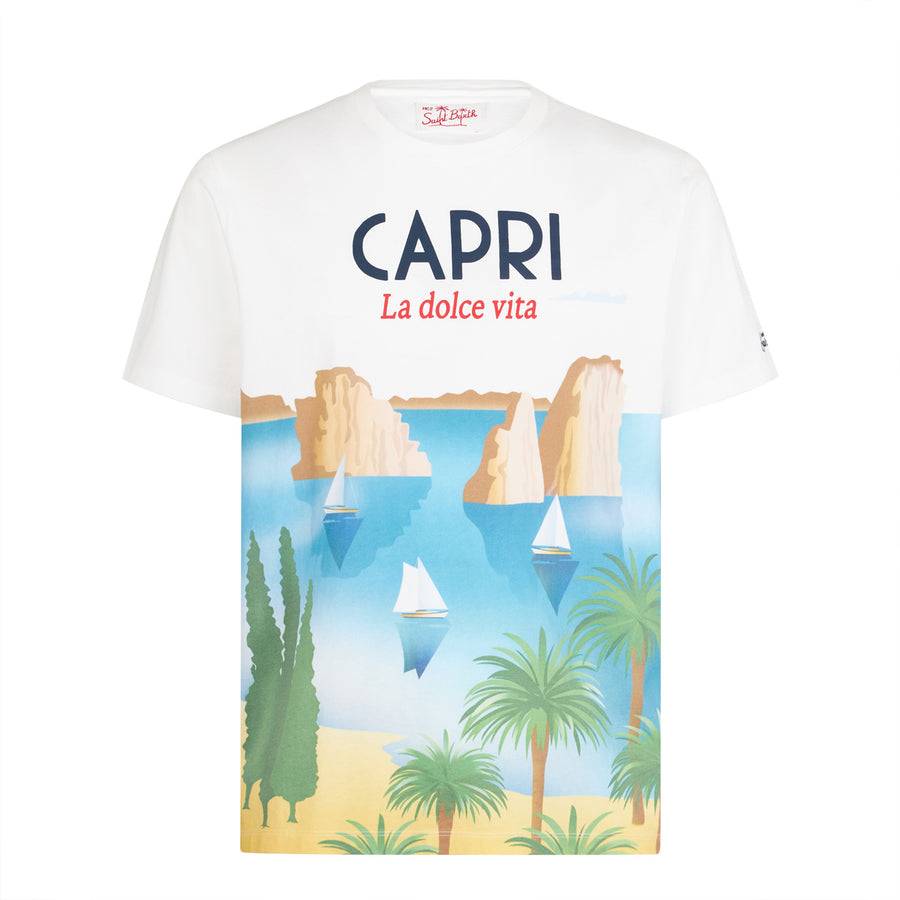 Mc2 Saint Barth T-shirt Da Uomo In Cotone Con Stampa Cartolina Capri