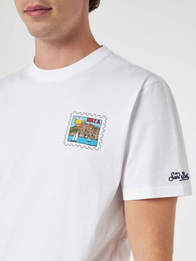 Mc2 Saint Barth T-shirt da uomo in cotone con stampa cartolina Ibiza davanti e dietro | EDIZIONE SPECIALE ALESSANDRO ENRIQUEZ