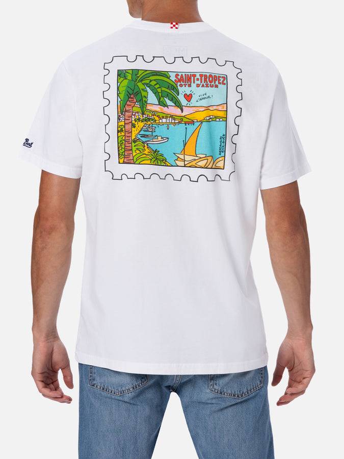 Mc2 Saint Barth T-shirt Da Uomo In Cotone Con Stampa Cartolina St. Tropez Fronte E Retro | EDIZIONE SPECIALE ALESSANDRO ENRIQUEZ