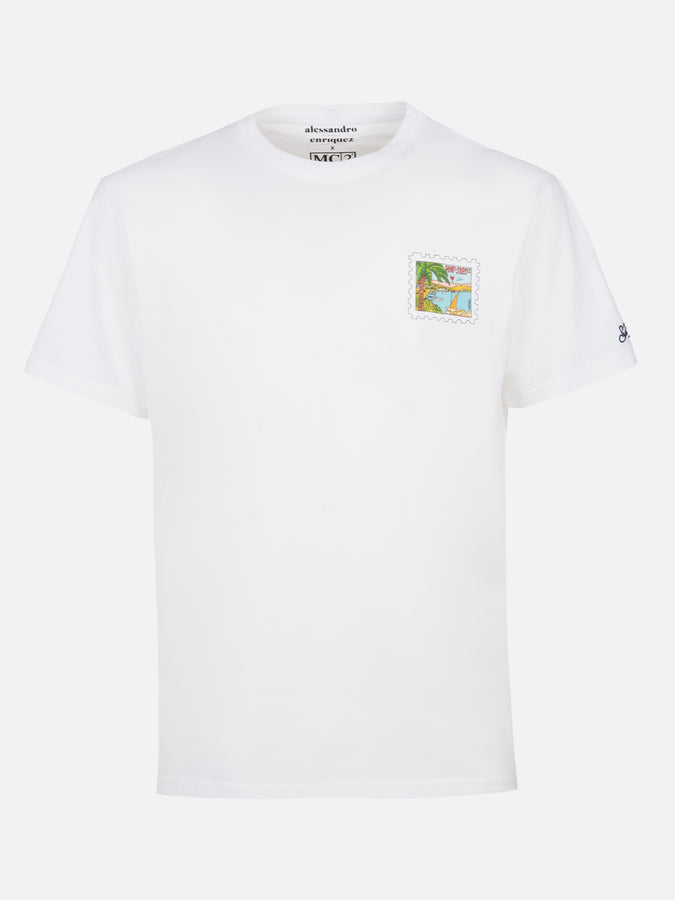 Mc2 Saint Barth T-shirt Da Uomo In Cotone Con Stampa Cartolina St. Tropez Fronte E Retro | EDIZIONE SPECIALE ALESSANDRO ENRIQUEZ