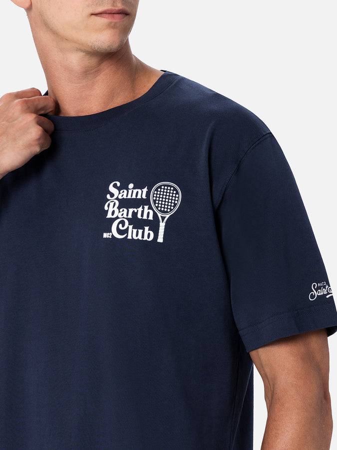 Mc2 Saint Barth T-shirt Da Uomo In Cotone Con Stampa Del Club Padel Saint Barth Davanti E Dietro