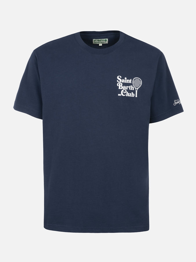 Mc2 Saint Barth T-shirt Da Uomo In Cotone Con Stampa Del Club Padel Saint Barth Davanti E Dietro