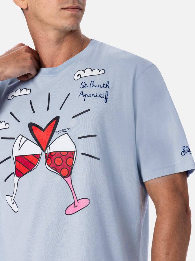 Mc2 Saint Barth T-shirt Da Uomo In Cotone Con Stampa E Ricamo Bicchieri Lodola | MARCO LODOLA EDIZIONE SPECIALE