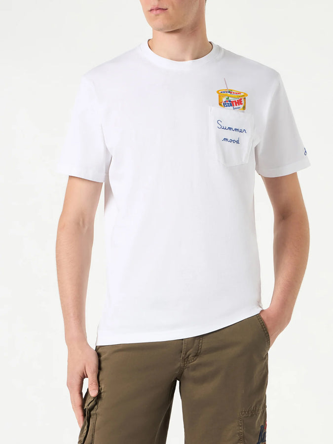 Mc2 Saint Barth T-shirt Da Uomo In Cotone Con Stampa E Ricamo Estathé Summer Mood | Estathé® Edizione Speciale