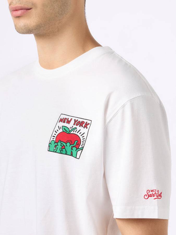 Mc2 Saint Barth T-shirt Da Uomo In Cotone Con Stampa Fronte E Retro Del Disegno Keith Haring | KEITH HARING EDIZIONE SPECIALE