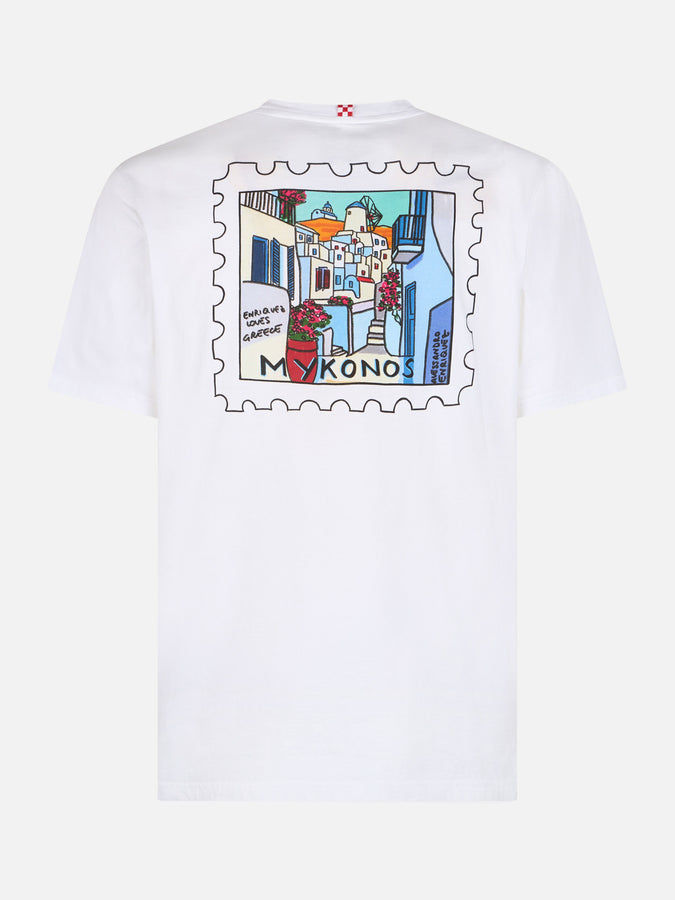 Mc2 Saint Barth T-shirt Da Uomo In Cotone Con Stampa Fronte E Retro Cartolina Di Mykonos | EDIZIONE SPECIALE ALESSANDRO ENRIQUEZ