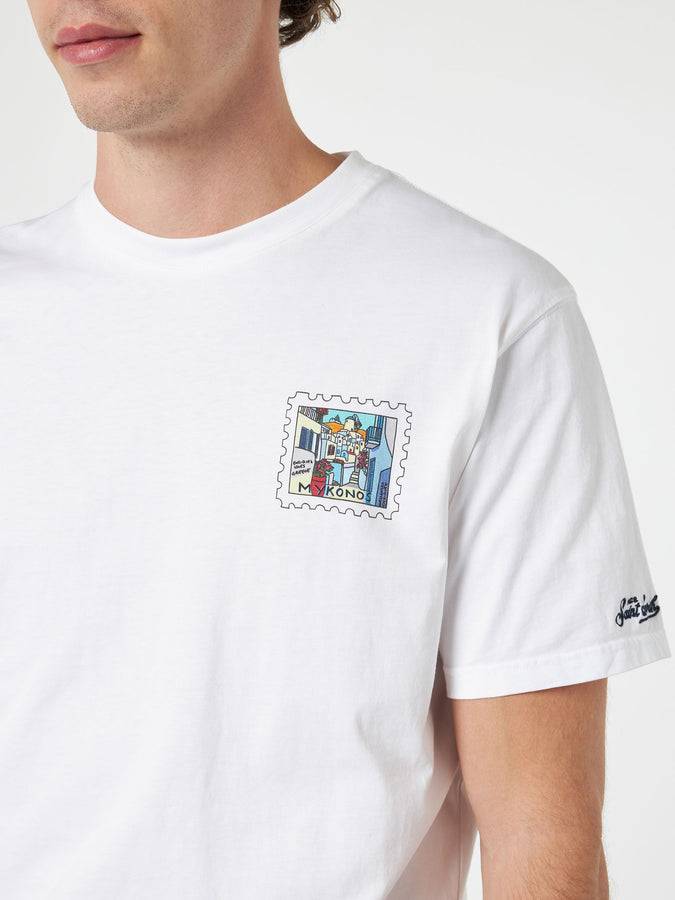 Mc2 Saint Barth T-shirt da uomo in cotone con stampa fronte e retro cartolina di Mykonos | EDIZIONE SPECIALE ALESSANDRO ENRIQUEZ