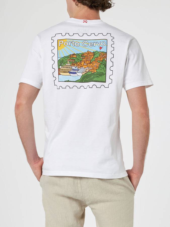 Mc2 Saint Barth T-shirt Da Uomo In Cotone Con Stampa Fronte E Retro Cartolina Di Porto Cervo | EDIZIONE SPECIALE ALESSANDRO ENRIQUEZ