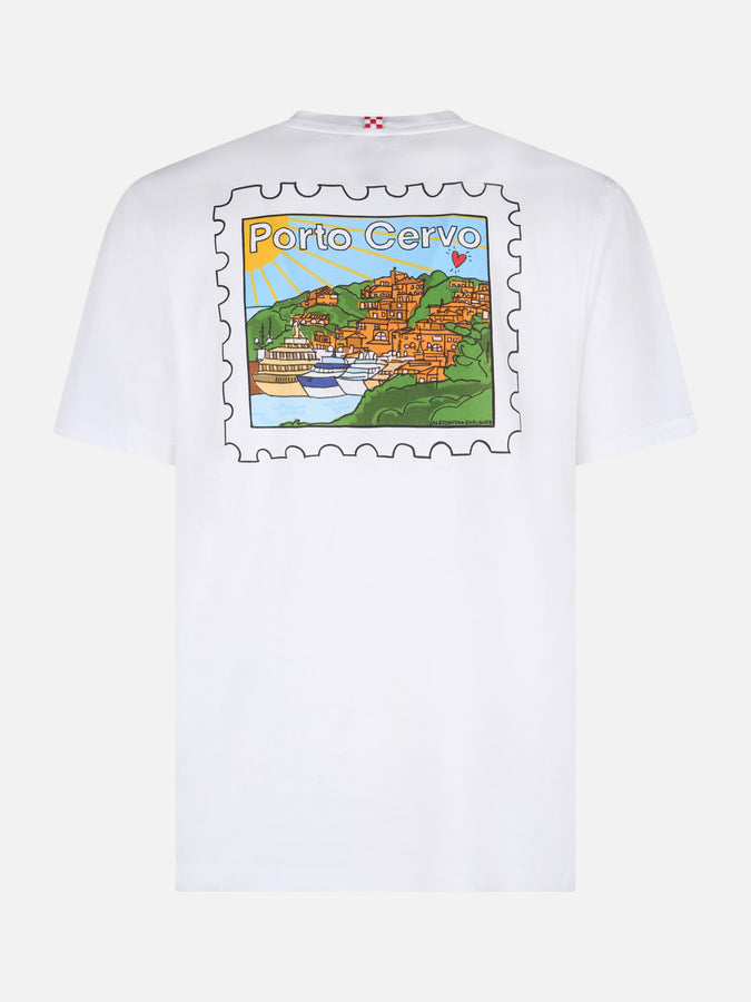 Mc2 Saint Barth T-shirt Da Uomo In Cotone Con Stampa Fronte E Retro Cartolina Di Porto Cervo | EDIZIONE SPECIALE ALESSANDRO ENRIQUEZ